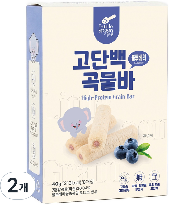 리틀스푼 고단백 곡물바, 2개, 40g, 블루베리맛