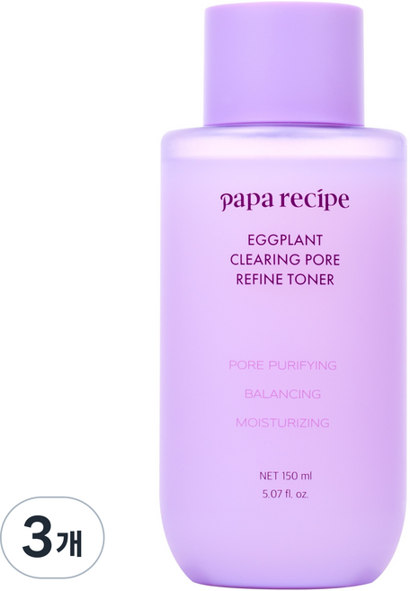 파파레서피 가지 클리어링 3중 모공 리파인 토너, 3개, 150ml