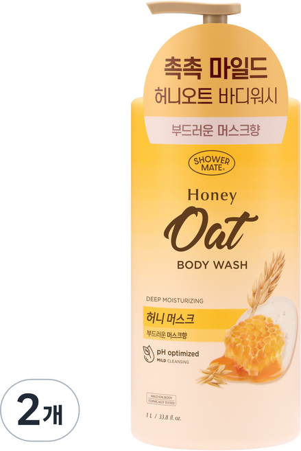 샤워메이트 허니오트 마일드 바디워시 허니머스크, 2개, 1L