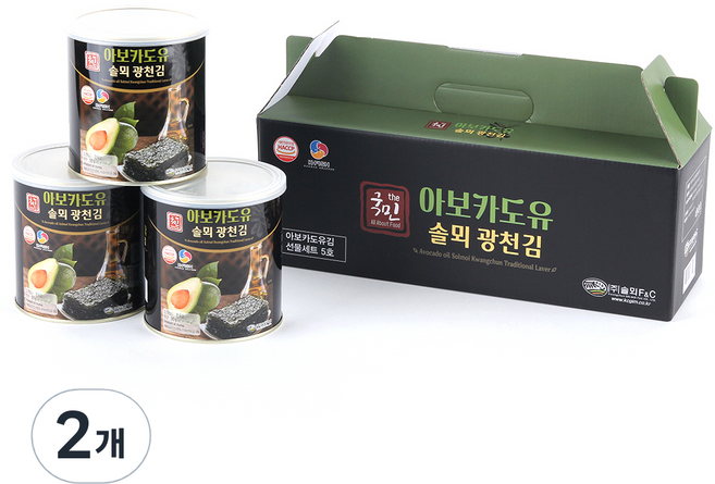 더국민 아보카도유 솔뫼 광천김 캔 3p 선물세트, 2개, 90g