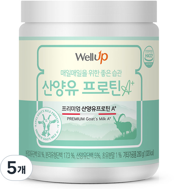 로엘 웰업 프리미엄 산양유 초유단백질 프로틴 A+, 5개, 280g