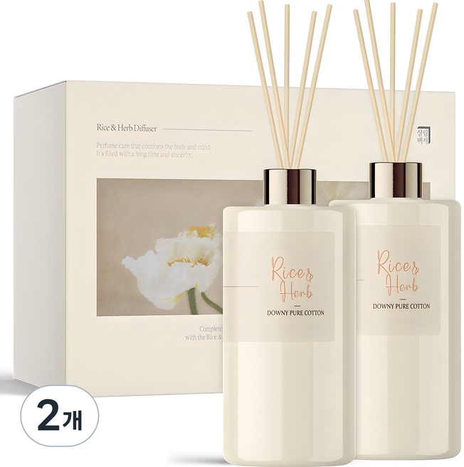 살림백서 라이스 앤 허브 대용량 디퓨저 500ml x 2p, 다우니퓨어코튼, 2개