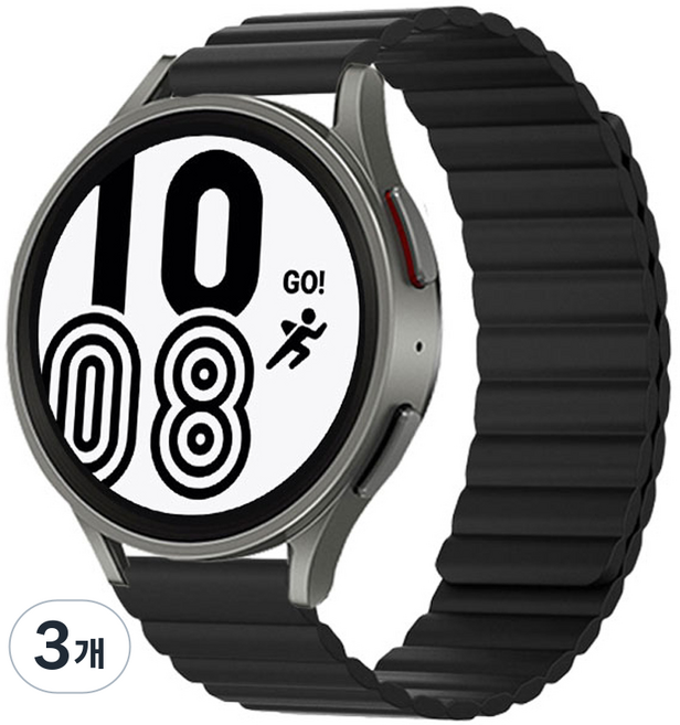 루아러블 갤럭시워치 호환 자석 실리콘 마그네틱 스트랩, 블랙, 3개