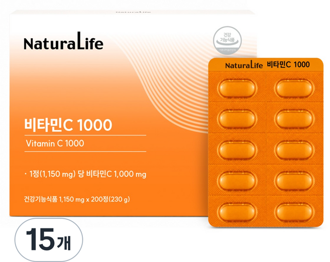 네츄럴라이프 비타민C 1000, 200정, 230g, 15개