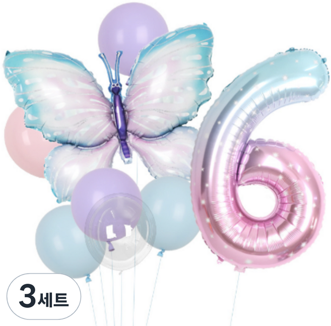 타이탄 숫자 나이 파티 풍선, 버터플라이 세트 6, 3세트