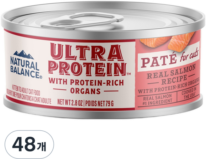 내추럴발란스 고양이 전연령 울트라 프로틴 리얼 파테 레시피 캔, 연어, 79g, 48개