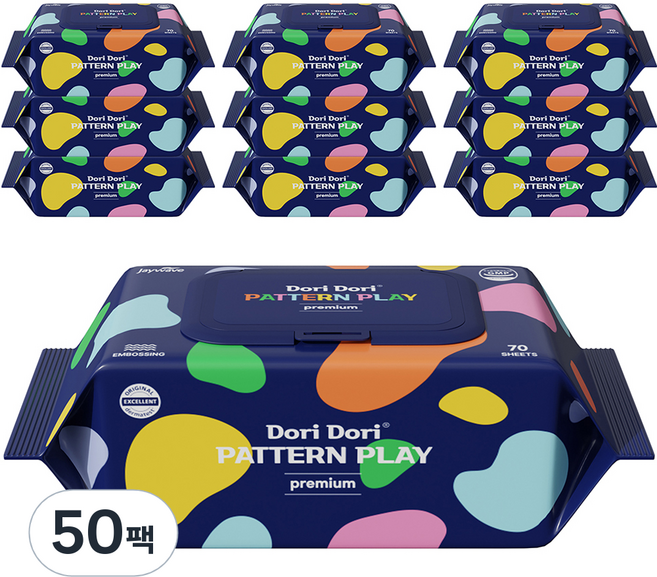 도리도리 패턴플레이 프리미엄 아기물티슈 캡형, 75g, 70매입, 50개