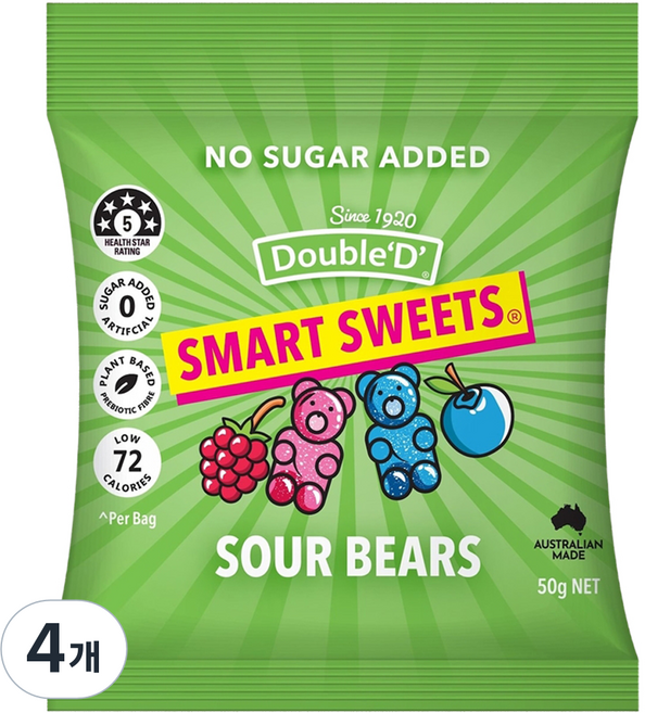 DoubleD 슈가프리 스위트 사워베어 젤리, 50g, 4개
