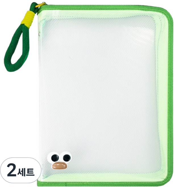 동아피엠에스 A4파일 투명 지퍼형 보관함 + 스티커데코 세트, 그린, 2세트