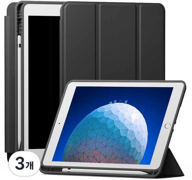 신지모루 스마트커버 펜슬 수납 태블릿 케이스, 블랙, 3개