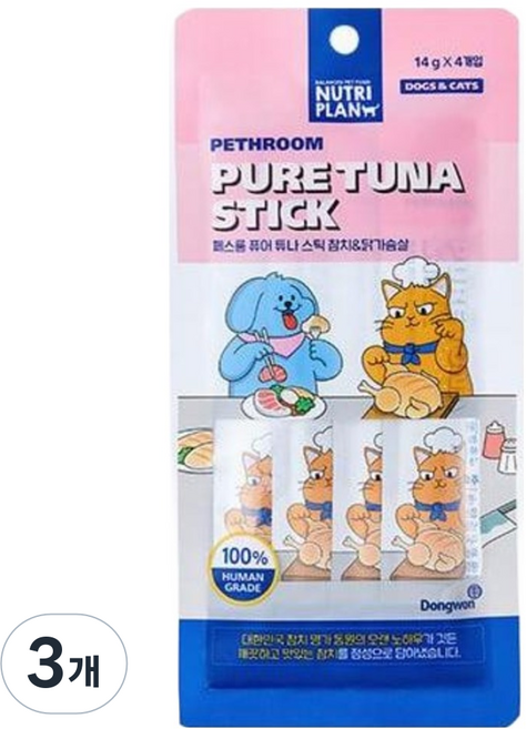 페스룸 고양이 퓨어 튜나 스틱 4p, 혼합맛(참치/닭가슴살), 56g, 3개