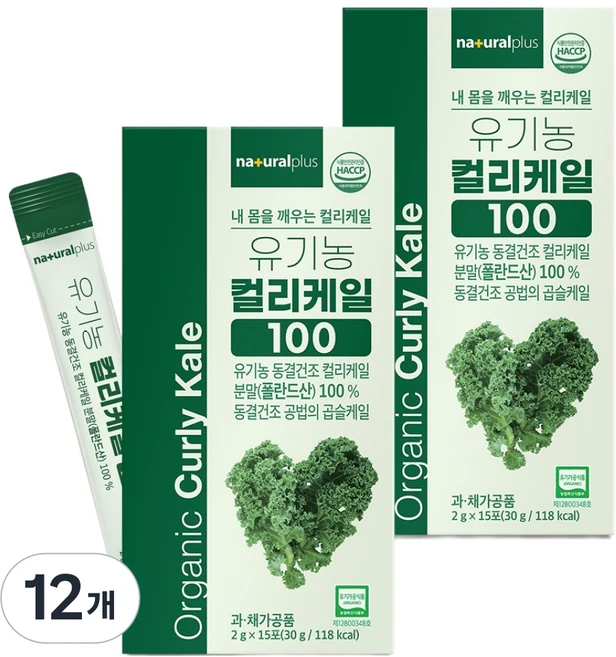 내츄럴플러스 유기농 컬리 케일 100 분말스틱 30g, 15회분, 12개 - 쿠팡