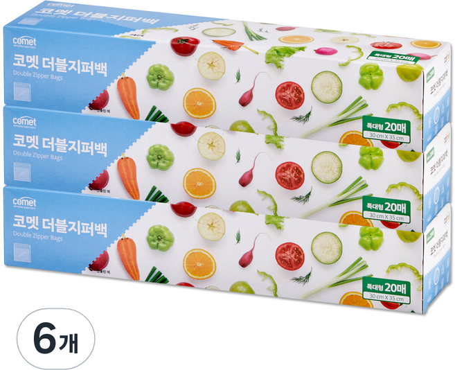 코멧 더블 지퍼백, 특대형, 20개입, 6개