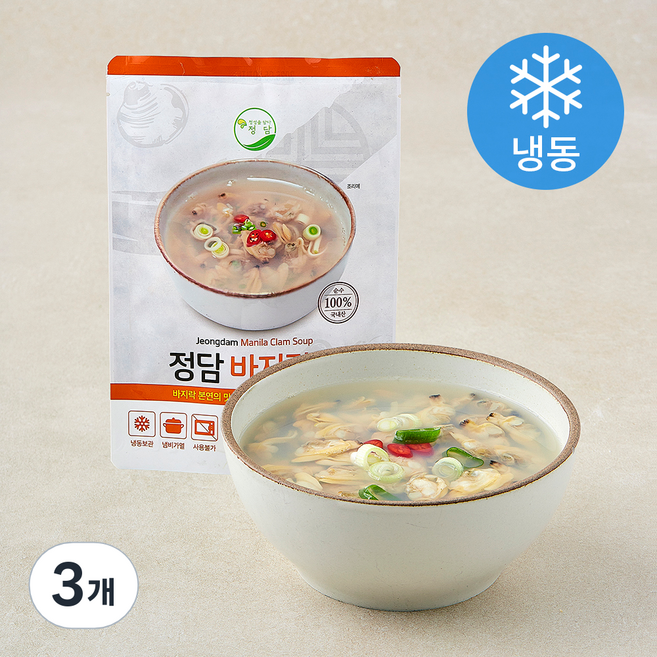 정담 바지락국 (냉동), 500g, 3개