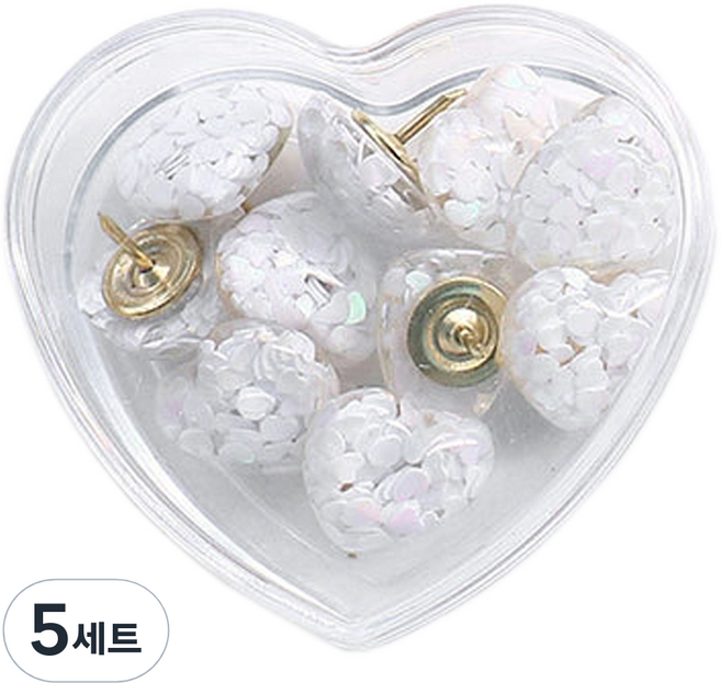 Khohimo 愛心圖釘 大頭針 按釘 白色 + 收納盒組合 4W195, 5套