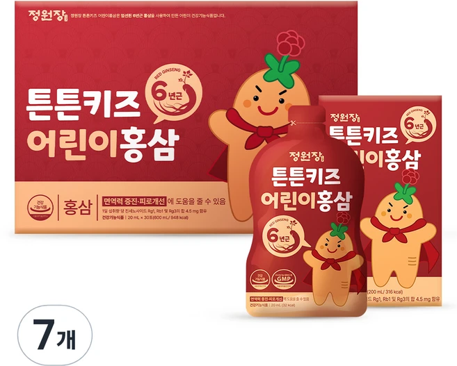 정원장 튼튼키즈 어린이 홍삼, 600ml, 7개 - 쿠팡