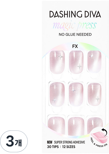 데싱디바 매직프레스 샤이닝 파스텔 네일팁, 3개, 핑크 + 실버