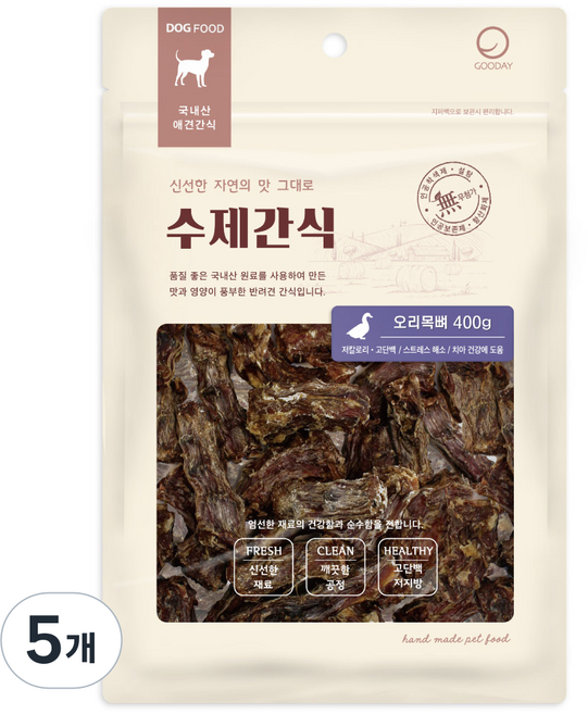 굿데이 대용량 오리목뼈 강아지 수제간식, 오리 목뼈, 400g, 5개