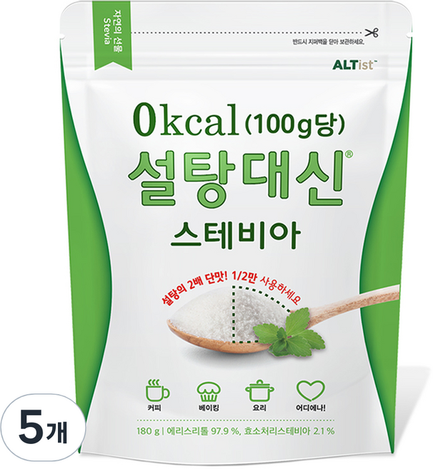 바이오믹스 설탕대신 스테비아 에리스리톨 설탕, 180g, 5개