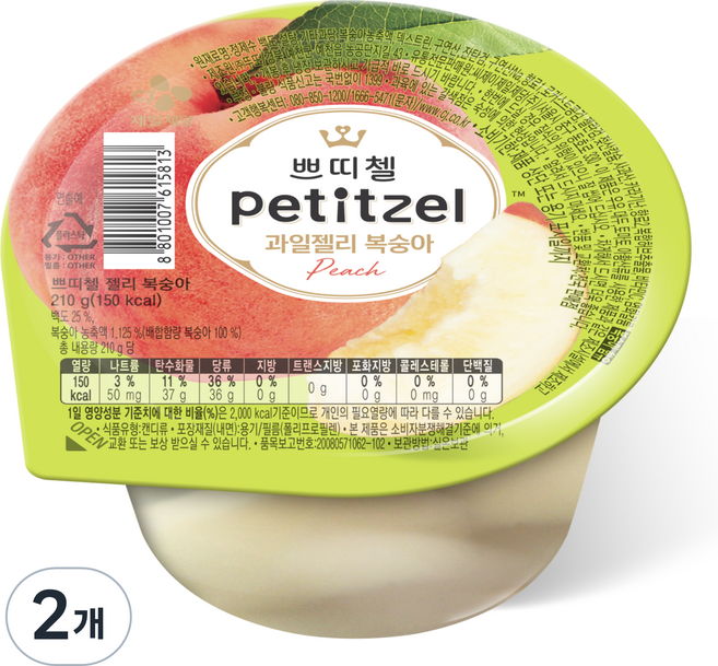 쁘띠첼 과일젤리 복숭아, 210g, 2개