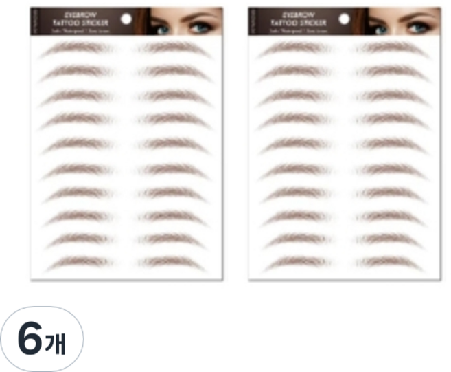 눈썹 타투 스티커, B06브라운, 6개