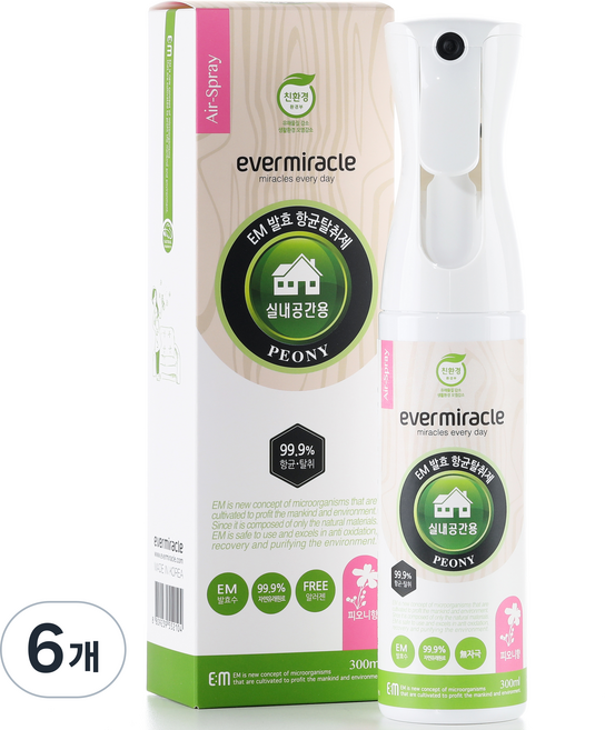 에버미라클 EM 발효 항균탈취제 본품 피오니향, 300ml, 6개