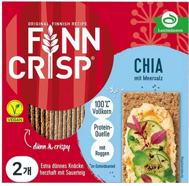 핀크리스프 씬브래드 치아씨드 & 씨솔트, 195g, 2개 - 쿠팡