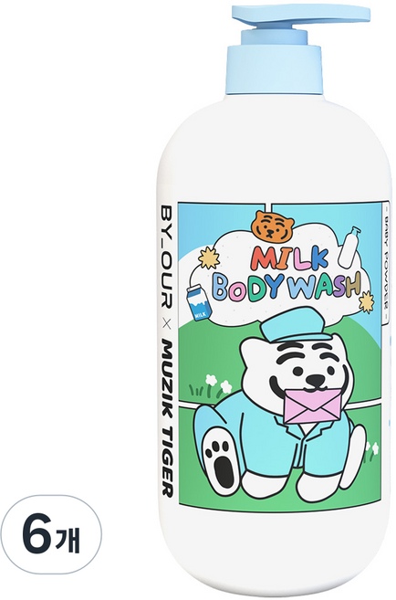 바이아우어 무직타이거 밀크 체취감소 퍼퓸 바디워시 베이비파우더향, 1L, 6개