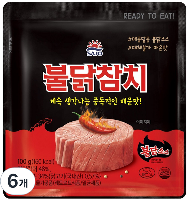 사조 불닭참치 파우치, 6개, 100g