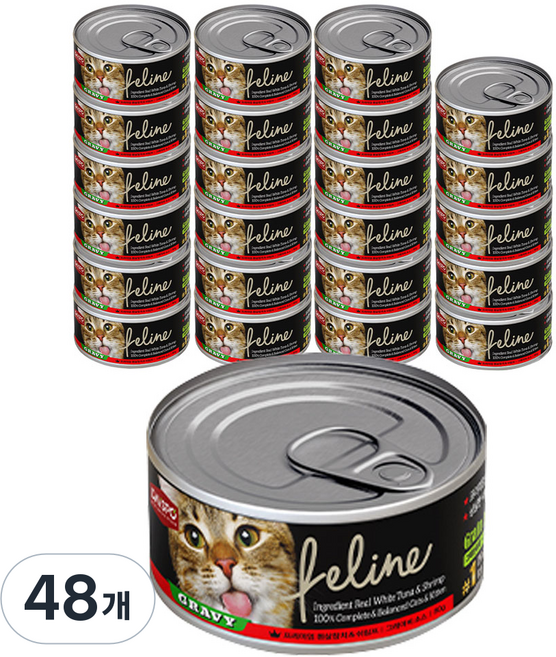 데이스포 필라인 그레이비 고양이 간식캔, 흰살참치 + 새우 혼합맛, 80g, 48개