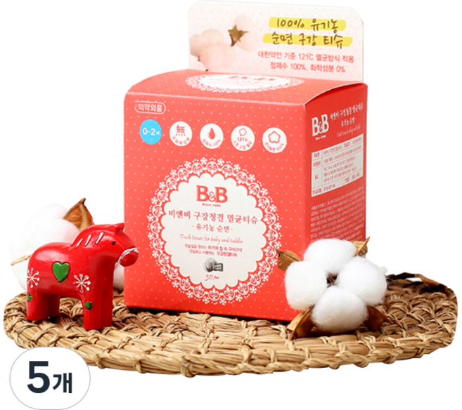 비앤비 유아 구강청결 멸균티슈 30매, 60g, 5개
