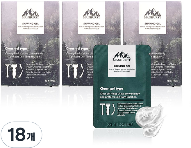 맨허스트 쉐이빙젤 휴대용 파우치 10p, 40g, 18개