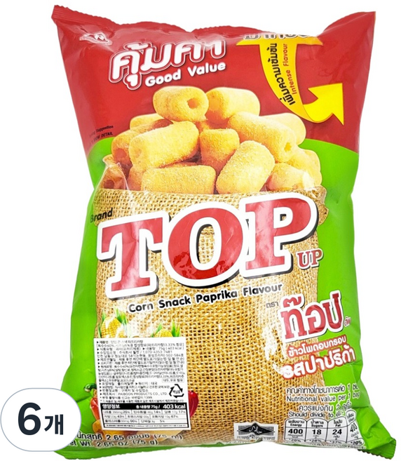Top Up 派餅玉米脆片 辣椒粉風味, 75g, 6個