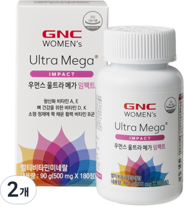 GNC 우먼스 울트라 메가 임팩트 멀티비타민, 180정, 2개