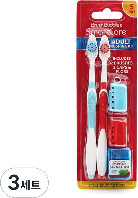 브러쉬버디즈 스마트케어 칫솔세트 칫솔 2p + 칫솔캡 2p + 치실, 3세트 - 쿠팡