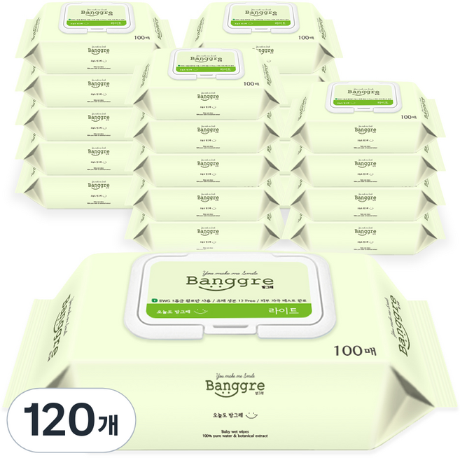 방그레 라이트 물티슈 캡형 40gsm, 100매, 120개
