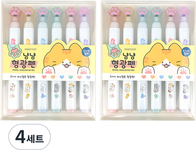 핑크풋 5000 냥냥 형광펜 6종 세트, 혼합색상, 4세트