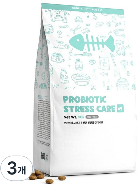 본아페티 고양이 유산균 스트레스 장건강 기능성 사료, 장건강/유산균, 1kg, 3개