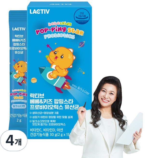 락티브 베베 키즈 팝핑스타 프로바이오틱스 유산균 15p, 30g, 4개