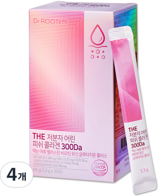 닥터루템 THE 저분자 어린 피쉬 콜라겐 300달톤 먹는 어류 엘라스틴 비오틴 뮤신 글루타치온 플러스, 99g, 4개