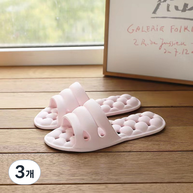 에버하우스 여행용 접이식 호텔 기내용 슬리퍼, 핑크, 3개