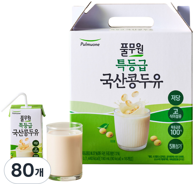 풀무원 특등급 국산콩 두유, 190ml, 80개