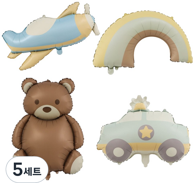 코히모 곰돌이 + 자동차 + 비행기 + 무지개 파티 풍선 세트 5W0362, 5세트, 혼합색상