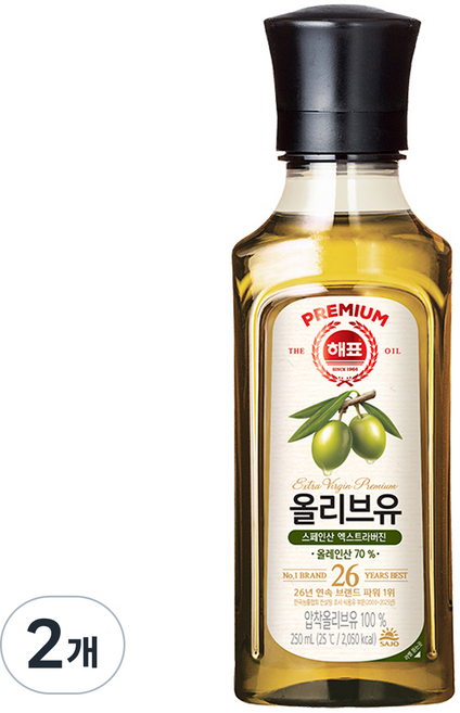 해표 압착 올리브유, 250ml, 2개