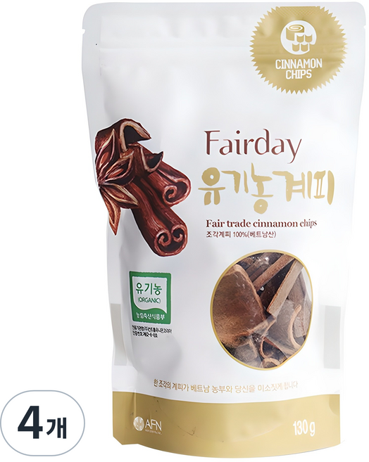 페어데이 공정무역 유기농계피, 130g, 4개