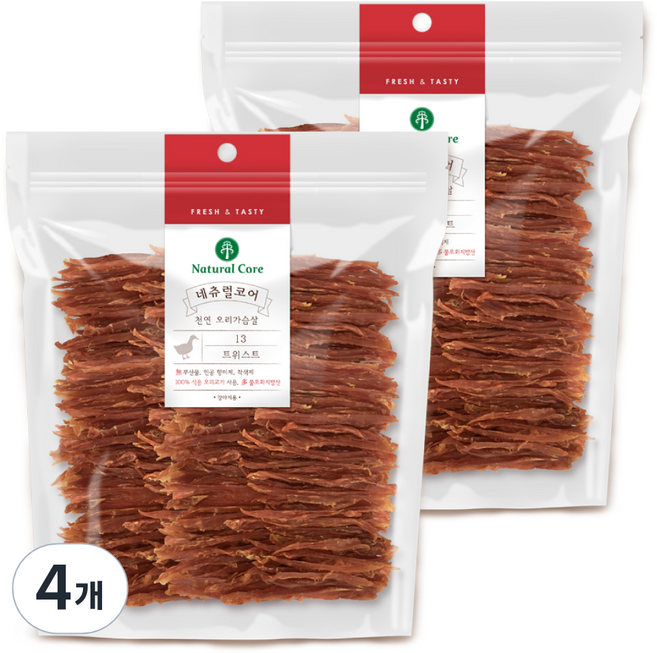 네츄럴코어 강아지 트위스트 간식, 오리가슴살, 400g, 4개