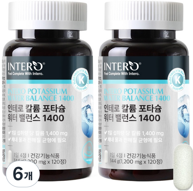 인테로 칼륨 포타슘 워터밸런스 1400, 120정, 6개