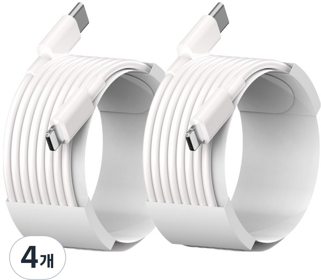 서가 초고속 충전케이블 C to 라이트닝 8핀 PD, 화이트, 4개, 3m