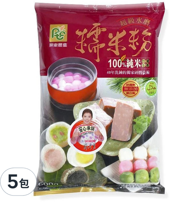 屏東農產 糯米粉, 600g, 5包