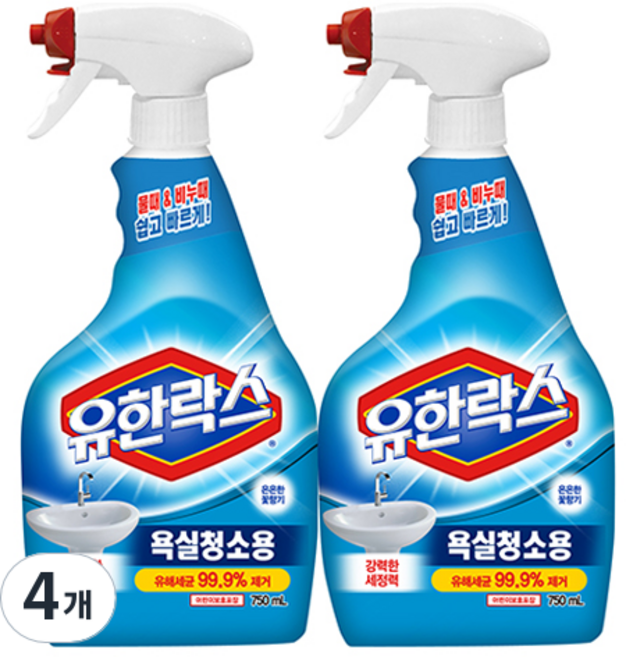 유한락스 욕실청소용 세정제, 750ml, 4개